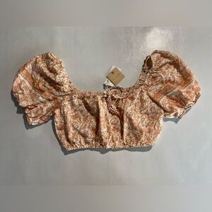 NEW Womens Blu Pepper Crop Top Front Tie Rayon Blend Pink Floral